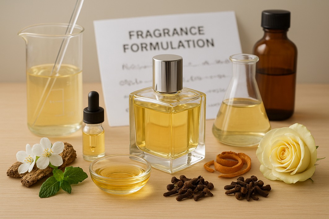 Bottles of essential oils and botanicals